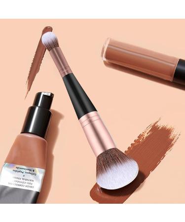 Foundation Brush Double Head Makeup Brush | Multi-purpose Makeup Brush For Foundation Powder Liquid Concealer Cream Blush Black Handle Rose Gold Tube - Buy Online on GoSupps.com