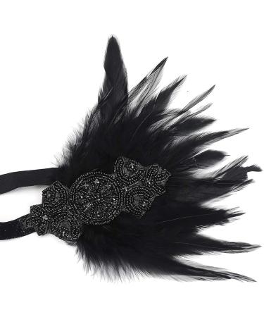 Anglacesmade 1920s Flapper Feather Headband - Black Feather Roaring 20s Headpiece - Buy Online on GoSupps.com