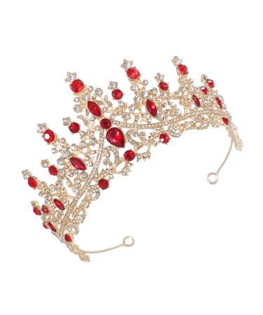 Ipetboom Diamond Crown Rhinestone The Crown Tiara for Women Bridal Hair Clip Bridal Crown Women Crown Shiny Birthday Prom Crowns Girl Hair Clips Hair Bands Crystal Wedding Bride Zinc Alloy 17X17X7.5CM Golden Red