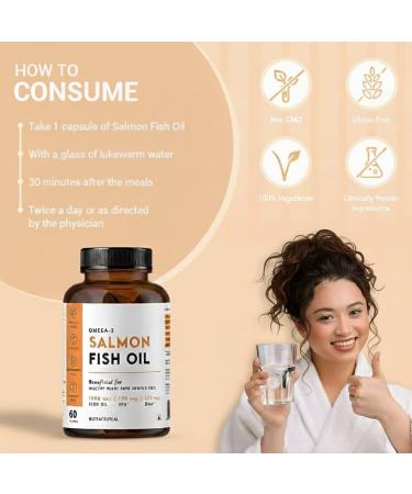 Naturix Omega 3 1000mg Salmon Fish Oil Capsules for Men & Women | 180mg EPA & 120mg DHA | No Fishy Burps | Supports Healthy Heart - 60 Softgels | Pack of 1 - Buy Online on GoSupps.com