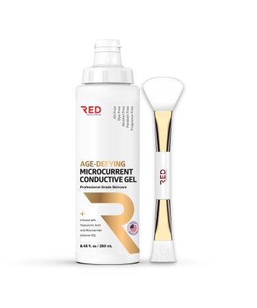 Age-Defying Microcurrent Conductive Gel with Hyaluronic Acid & Niacinamide (Vitamine B3) 8.45 fl oz - Long-Lasting Non-Greasy Hypoallergenic - 1 Bottle + Applicator 8.45 fl oz / 250mL