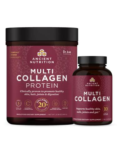 Ancient Nutrition Multi Collagen Capules 90 Count + Multi Collagen Protein Powder Unflavored 60 Servings