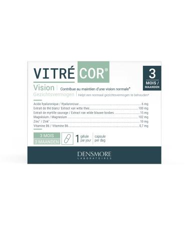 Densmore - Vitrécor - Vision Food Supplement - Improves Visual Comfort and Helps Maintain Vision - Zinc, Magnesium, Vitamin B6-90 capsules - 3 month cure - Made in Europe