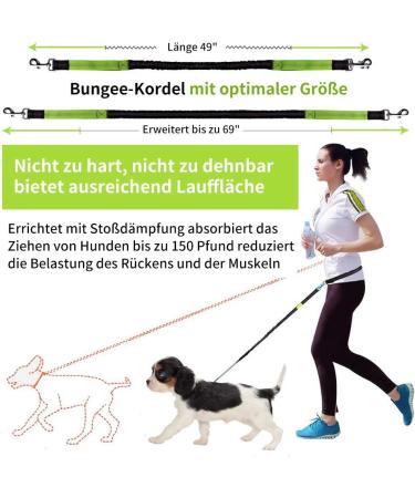 Premium Dog Leash for Large Dogs | Dual Grip Jogging Line with Reflective Seams & Feces Bag Dispenser | Adjustable Shock-Damping Black/Green - Buy Online on GoSupps.com