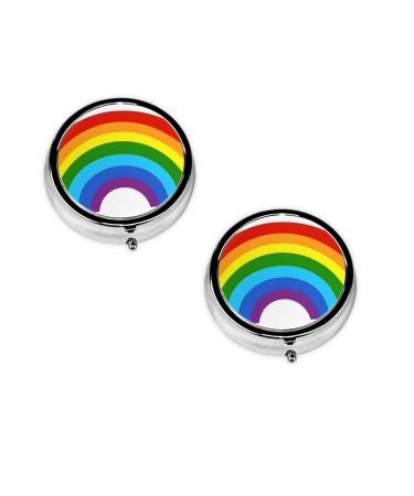 Rainbow Print Printed Mini Round Pill Box Pill Box 3 Compartment Medicine Pill Case Pill Organizer Travel Pillbox Portable Pill Box for Pocket Home Office Use