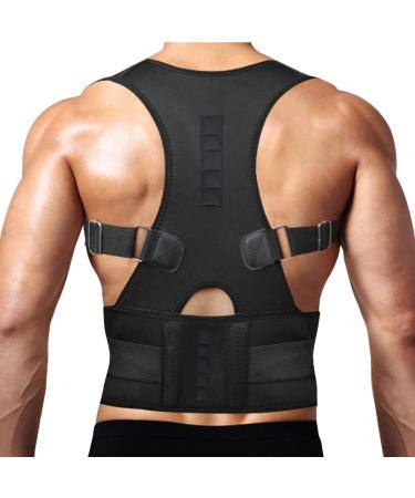 Thoracic Back Brace Posture Corrector - Magnetic Support for Neck Shoulder Upper and Lower Back Pain Relief - Perfect Posture Brace for Cervical Lumbar Spine - Fully Adjustable Belt (Black, X-Large) Black X-Large (Pack of 1)