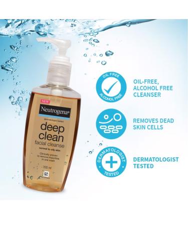 Neutrogena Deep Clean Gentle Facial Cleanser - 200ml | Alcohol-Free 2x Glycerin | Dermatologist Tested for Normal to Oily Skin | Unisex - Buy Online on GoSupps.com
