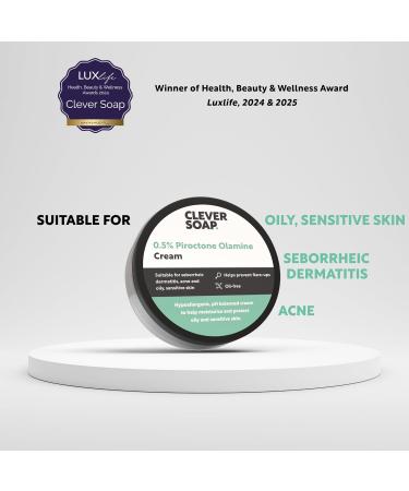 Clever Soap 0.5% Piroctone Olamine Face & Body Cream - Helps Prevent Flare-Ups - Suitable For Seborrheic Dermatitis Psoriasis Acne & Oily Sensitive Skin - Fragrance & Oil Free For Men & Women - Buy Online on GoSupps.com