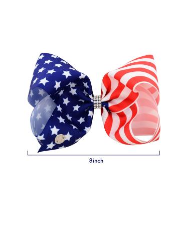 2 Pcs Large JOJO American Flag Hair Bow Independence Day Ribbon Clips 8 Inch Handmade Grosgrain Hair Accessories - Buy Online on GoSupps.com