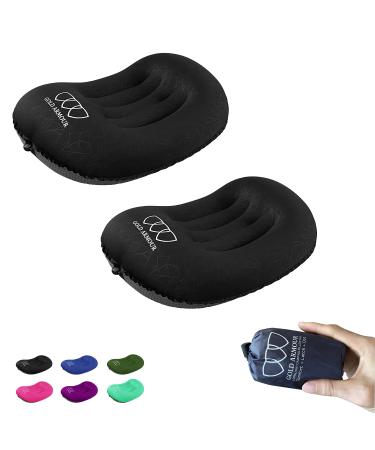 2-PACK Ultralight Inflatable Camping Pillow - Compressible Compact Comfortable for Sleeping While Traveling Backpacking Ergonomic Inflating Camping Pillows for Neck and Lumbar Support (Black) Black & Black