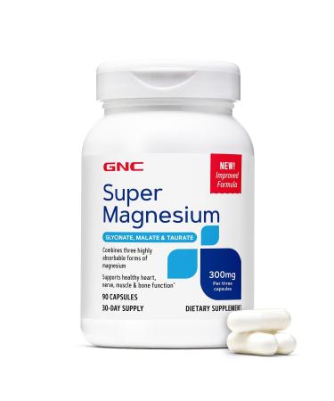 GNC Super Magnesium 300mg Glycinate Malate Taurate 90 Capsules