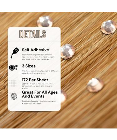Simply Hair Gold Hair Gems Self-adhesive rhinestone sheet 172 gems 3 sizes Creative show-stopping look - great for Kids Adults - Party Night out Fun - Buy Online on GoSupps.com