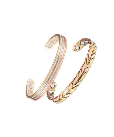 ENermagix tri tone 3500 Gauss magnetic copper bracelet for women or men 99.95% copper bangle with 8 magnets adjustable size women's day gift for mom woman (CPB-0945 1004)