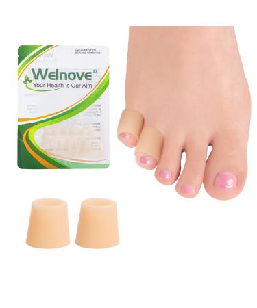 Welnove Pinky Toe Sleeves Protectors - 12-Pack Aloe Vera Extract Infused Silicone Toe Covers for Corns Calluses Blisters Soft Gel Protector Toe Cushions for Pain Relief (XSmall Beige)