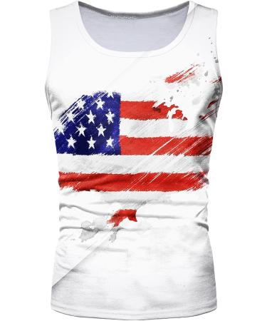 BEUU Men's Independence Day Tank Top - American Flag Retro Patriotic Sleeveless Gym Shirt - White XL - Buy Online on GoSupps.com
