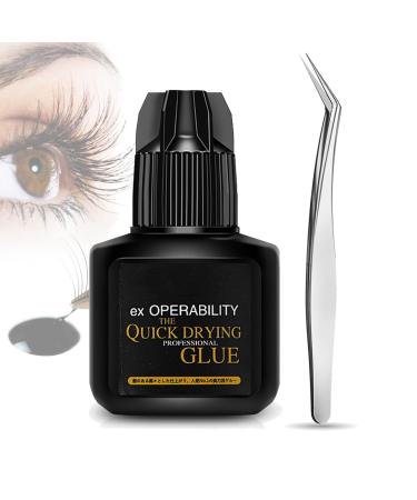 Eyelash Extension Glue Individual Lash Glue Professional Lash Extension Glue Semi Permanent Eyelash Glue for Lash Artists Quick Drying & Long Lasting with Lash Tweezers (5ml) Eyelash Extension Gel