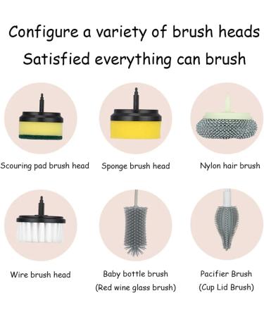 Cordless Scrubber | Power Cleaning Brush Handheld Rechargeable Kitchen Dish Brush with 6 Replaceable Brush for Bathroom Living Room Kitchen White - Buy Online on GoSupps.com