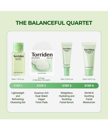 Torriden BALANCEFUL Cica Trial Kit | Vegan Gotu Kola Skincare 4-Step Regimen | Hypoallergenic Korean Skincare for All Skin Types - Buy Online on GoSupps.com
