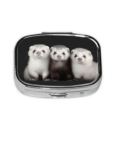 Ferrets Printing 2 Compartment Small Pill Case Cute Small Pill Box Purse Pill Boxs Travel Pill Organizer for Pocket Purse and Travel Gifts
