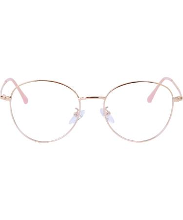 Joxigo Retro Round Metal Frame Computer Glasses Anti-Blue Light UV Protection No Strength Pink Gold with Case - Buy Online on GoSupps.com