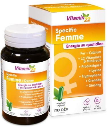VITAMIN'22 Women's Vitamin'22 Pack - Vitamin'22 Flash Cure 7 Days + Vitamin'22 Specific Women - Anti-Fatigue - Vitamins & Minerals - Case of 7 Doses of 30 ml + Pill Box of 60 Vegetable Capsules - Buy Online on GoSupps.com