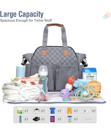 Lekebaby Large Baby Changing Bag - Stylish Nappy Bags for Mom and Dad - Travel Tote with Changing Mat - Quilted Grey - Buy Online on GoSupps.com