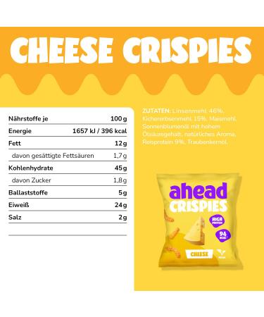 Ahead Crispies Cheese - High Protein Chips | 24% Protein Low Fat Vegan Gluten-Free Delicious Healthy Snacks - No Added Sugar No Palm Oil - Buy Online on GoSupps.com
