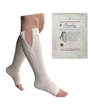 Premium 20-30 mmHg Firm Compression Leg Calf YKK Zipper White Socks Open Toe 1