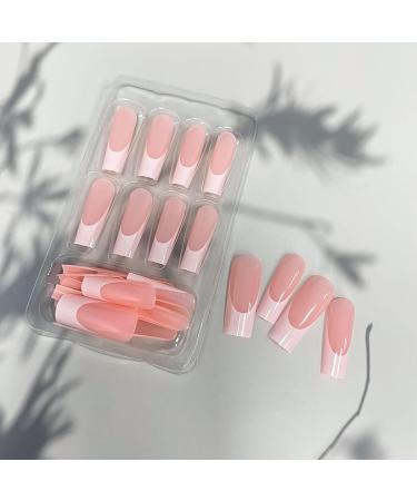 DMQ French False Nails Long 24Pcs Coffin Fake Nails White French Press on Nails Nude Pink French Nail Tips with Glue Full Cover Stick on Nails for Women Girls Nails Art French Extra Long - Buy Online on GoSupps.com