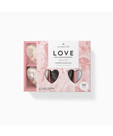 LA SALT CO Bath Bomb Love Gift Set  Crystal Heart-Shaped Bath Bombs  Set of 4 | Jasmine  Vanilla  Plumeria + More | Made with Natural Ingredients + Pure Essential Oils  Cruelty-Free  Made in USA