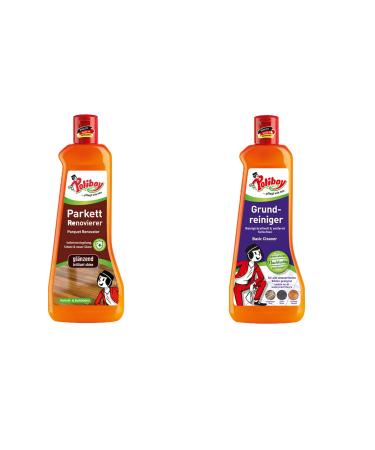 Poliboy parquet renovator shiny + basic cleaner - perfect set for maintaining shiny parquet floors - 2x 500ml (1000ml) - Made in Germany parquet Renovier Glossy + basic cleaner 1 L (1 Pack)