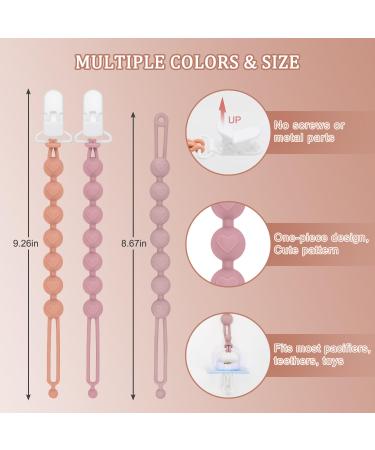 CLdy 2-in-1 Silicone Pacifier Chain & Bite Ring Toys - BPA-Free Baby Pacifier Holder Strap - 3-Pack (Orange Purple Pink) for Boys & Girls - Buy Online on GoSupps.com