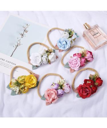 Geyan Multi-Colored Flower Hair Tie Set - 2 Piece Elastic Ponytail Holders for Girls | Personalized Hair Jewelry for Weddings (White Gray Pink) - Buy Online on GoSupps.com