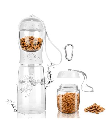 Myowell portable drinking bottle Dogs - 550ml dog drinking bottle for on the go with 100g dog food cup for large small dogs leak -density water bottle (white) white 550ml