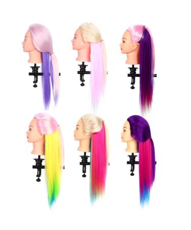 High-Quality Exercise Head - Hairdressing Training Doll with Free Comb | Colorful Salon Model (22.4-26 inch Hair Length) - #6 White & Multicolor | Best for Hairdressers & Stylists - Buy Online on GoSupps.com