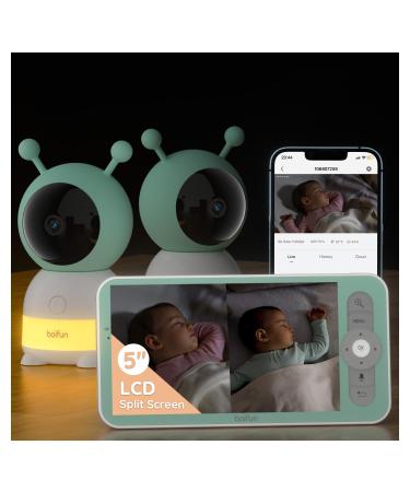 2K WiFi Baby Monitor With Two Cameras App & 5" Split-Screen Control Motion&Cry Detection Night Light Auto Tracking PTZ Night Vision Humidity & Temperature Sensor 2-Way Audio Custom Alert Area 2K Baby Monitor with 2 Cameras