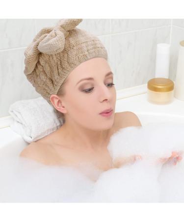 FRIUSATE Microfiber Hair Towel 2 Pack - Super Absorbent Turban Hair Drying Cap with Bow-Knot Shower Cap for Curly Long Thick Wet Hair - Coffee & Brown - Buy Online on GoSupps.com