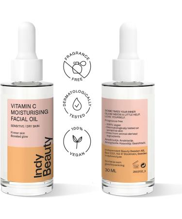 Vitamin C Moisturising Facial Oil 30ml - Brightening Serum for Face - Smoothing & Firming Face Care - Dark Spot Remover - Lightweight & Non-Sticky Skincare - Indy Beauty - Buy Online on GoSupps.com