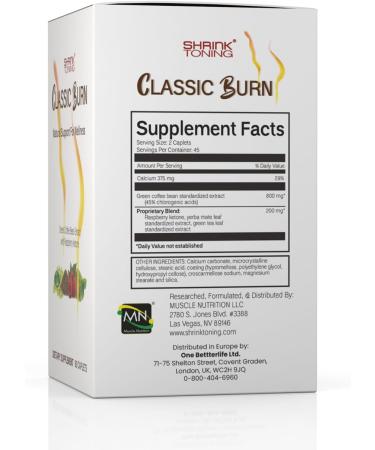 Shrink Classic Burn - Green Coffee Bean & Raspberry Ketones with 45% Chlorogenic Acid - 90 Capsules for Weight Management - Buy Online on GoSupps.com