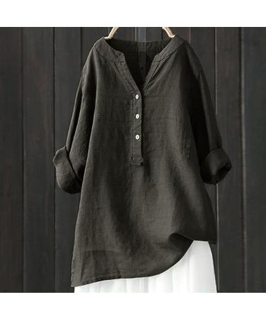 Women Linen Shirts Casual Short Sleeve V Neck Blouses Button Ladies Work Loose Fit T Shirt Retro Vintage Summer Tee Tops 4211-qppoj-f-darkgray M - Buy Online on GoSupps.com