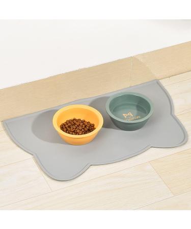 Womlex Silicone Dog & Cat Bowl Pad - Waterproof Non-Slip Cat Head Shaped Feeding Mat (Light Gray 44x25cm) - Ideal Underlay for Pet Bowls - Buy Online on GoSupps.com