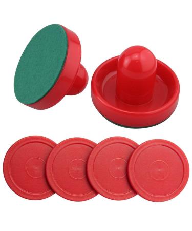 Mini Air Hockey Pucks and Paddles - Replacement Set Value Pack - Set of Two Red Air Hockey Pushers and Four 2 Inch Red Pucks I Epic Gifts