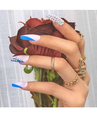 Sethexy Long Coffin False Nails - Crystal Sparkle Ballerina Acrylic Nails with Glue | 24 Premium Art Tips for Women & Girls - Buy Online on GoSupps.com