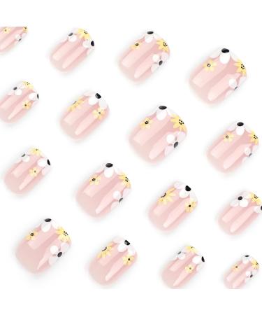24 Pieces Short Angular Nude French Press On Nails - Acrylic Ballerina Fingernails with Flower Design for Women & Girls - Perfect Nail Art Manicure - Buy Online on GoSupps.com