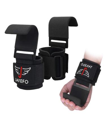 Jayefo Weight Lifting Hooks and Deadlift Straps - Pull up Grips, Lifting Hooks for Weight Lifting - Weight Lifting Straps for Men - Weight Grips for Home and Gym Workout - Standard Size  Black