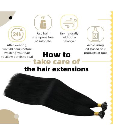 Ugeat 55cm Flat Tip Real Hair Extensions - Keratin Bonding Darkest Black 1g/Strand 50g Hair Extensions - Buy Online on GoSupps.com