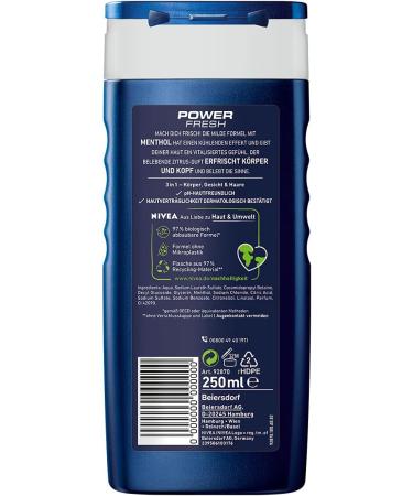 Nivea - Shower Gel For Men Power Fresh - 250 ml Power Fresh Biodegradable Formula - Buy Online on GoSupps.com