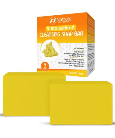 10% Sulfur Soap Cleansing Bar for Face & Body – All Natural Facial Cleanser for Acne, Oily Skin – Healing Skincare Blend of Lemongrass, Tea Tree Essential Oil, Vitamin E, Coconut Milk – 2 Pack Made in USA - Buy Online on GoSupps.com