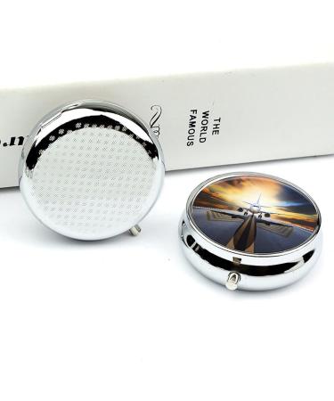 Round Pill Box Backpack - Airplane Print 3 Compartment Portable Medicine Organizer - Decorative Metal Pocket Pill Case - Buy Online on GoSupps.com