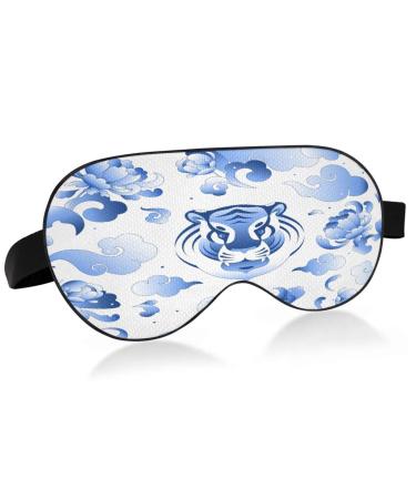 WELLDAY Sleep Mask Blue White Tiger Ceramic Night Eye Shade Cover Soft Comfort Blindfold Blockout Light Adjustable Strap for Men Women